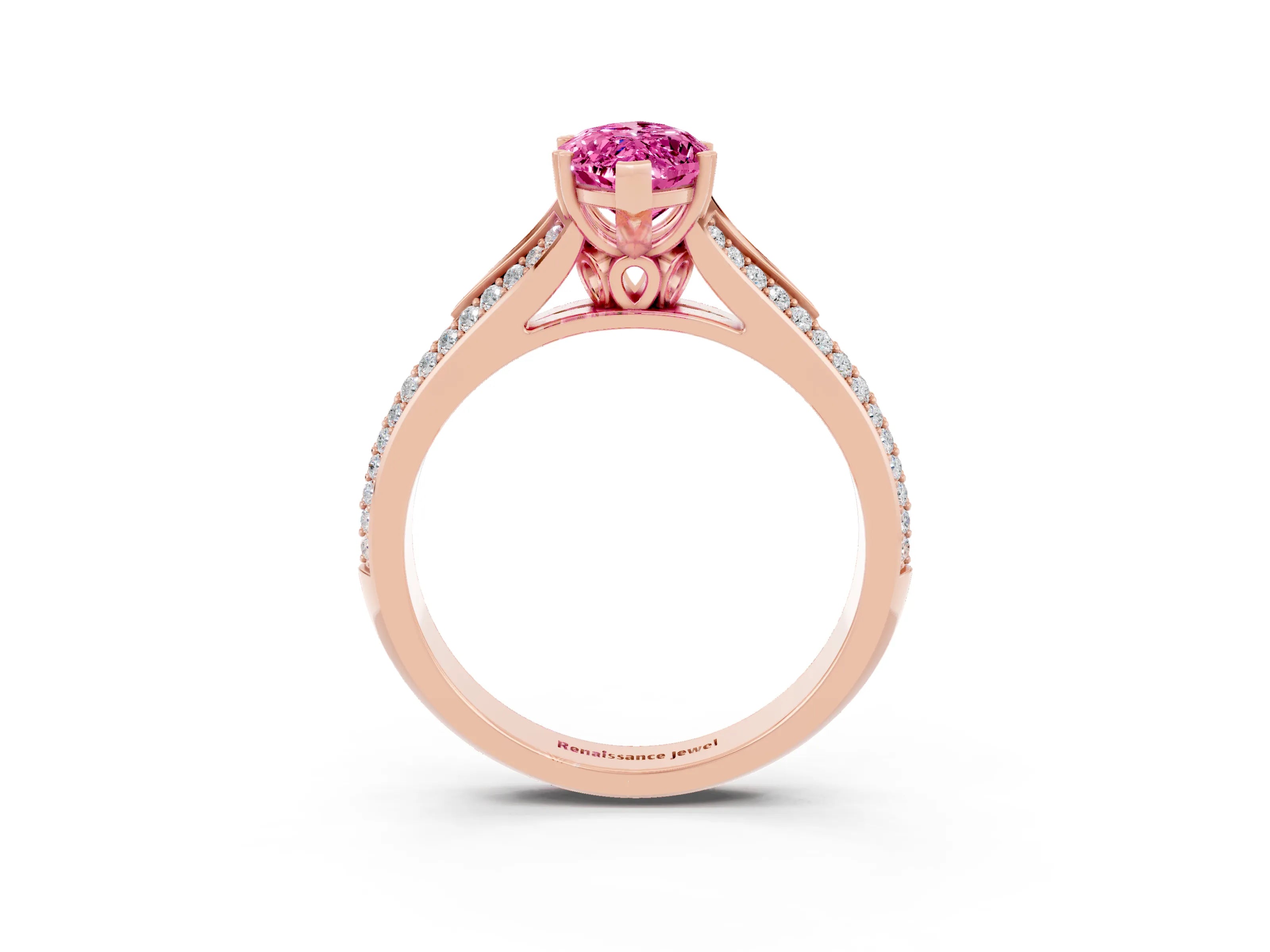 Rose gold Marquise Cut Pink Sapphire Split Shank Engagement Ring with Pavé Band_27