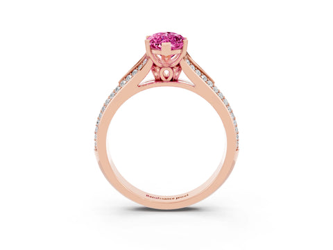 Rose gold Marquise Cut Pink Sapphire Split Shank Engagement Ring with Pavé Band_27