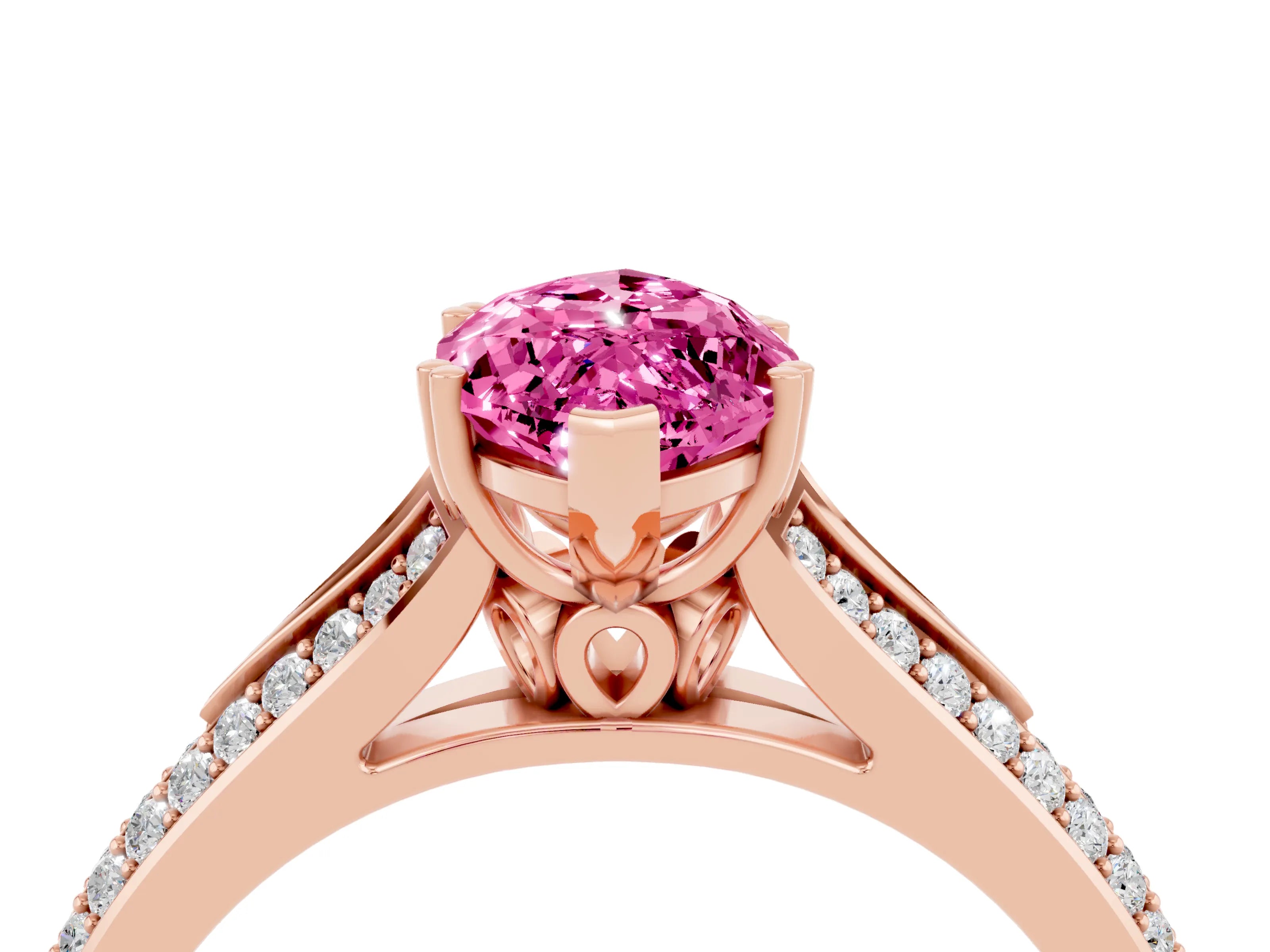 Rose gold Marquise Cut Pink Sapphire Split Shank Engagement Ring with Pavé Band_28