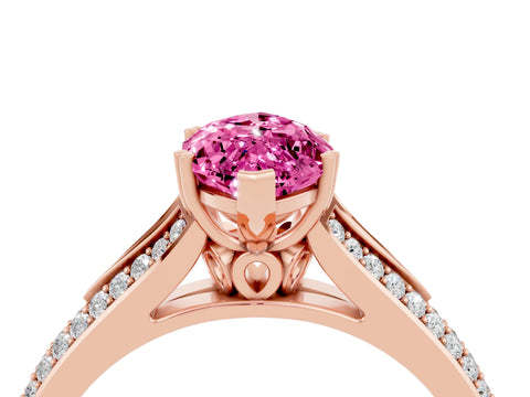 Rose gold Marquise Cut Pink Sapphire Split Shank Engagement Ring with Pavé Band_28