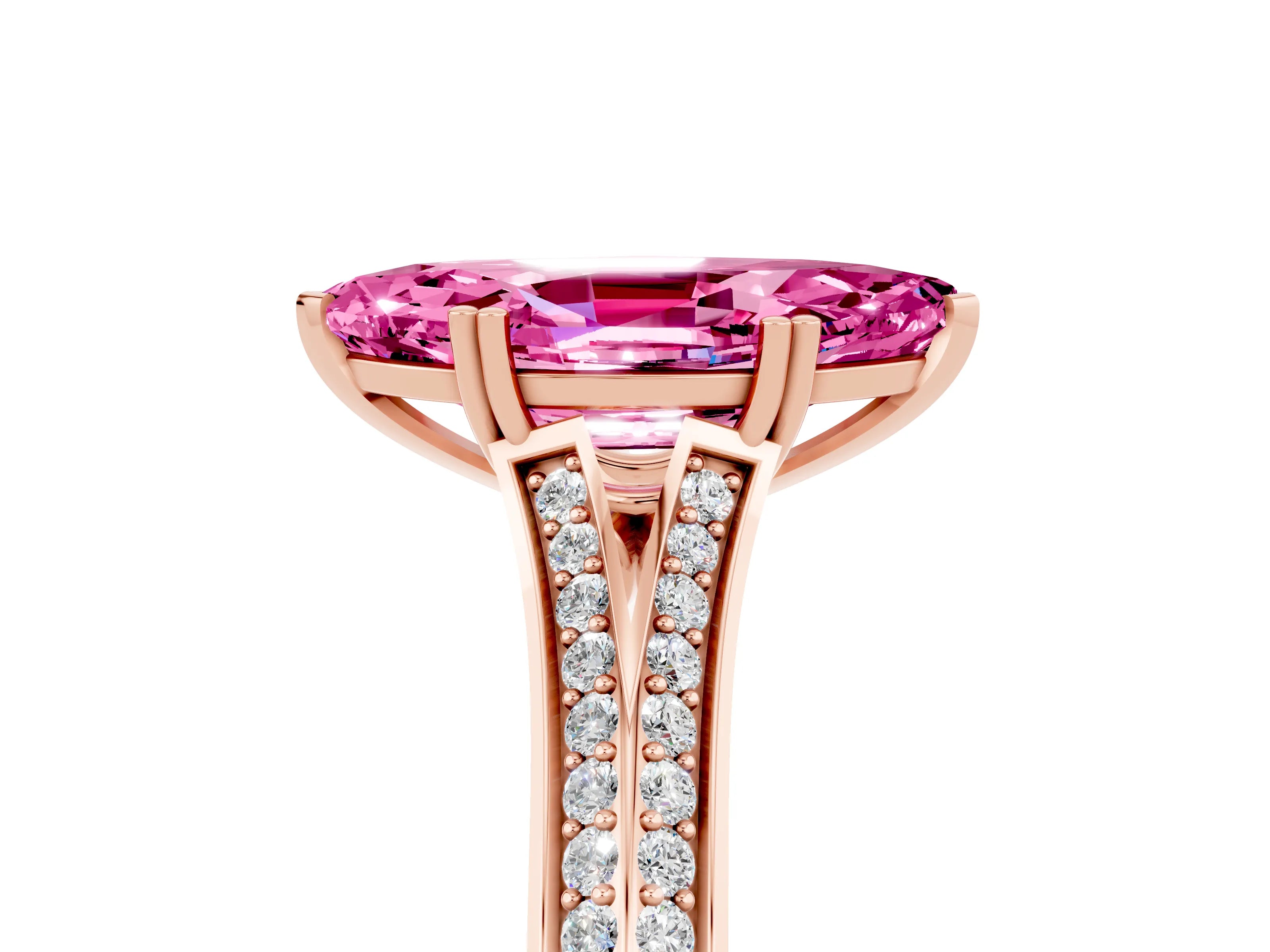 Rose gold Marquise Cut Pink Sapphire Split Shank Engagement Ring with Pavé Band_29
