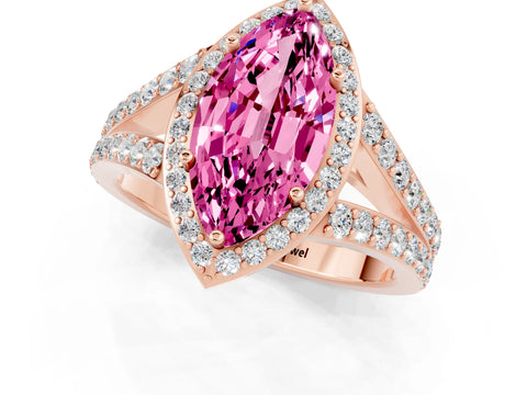 Rose gold Marquise Cut Pink Sapphire Split Shank Halo Ring with Four-Prong Setting_13