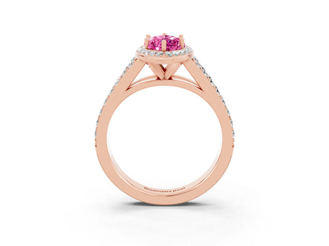 Rose gold Marquise Cut Pink Sapphire Split Shank Halo Ring with Four-Prong Setting_15