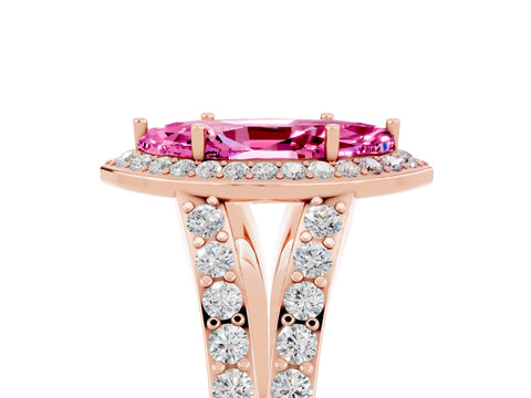 Rose gold Marquise Cut Pink Sapphire Split Shank Halo Ring with Four-Prong Setting_17