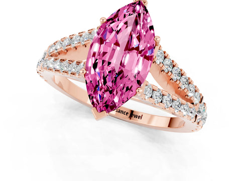 Rose gold Marquise Cut Pink Sapphire Split Shank Pavé Engagement Ring with Four-Prong Setting_13
