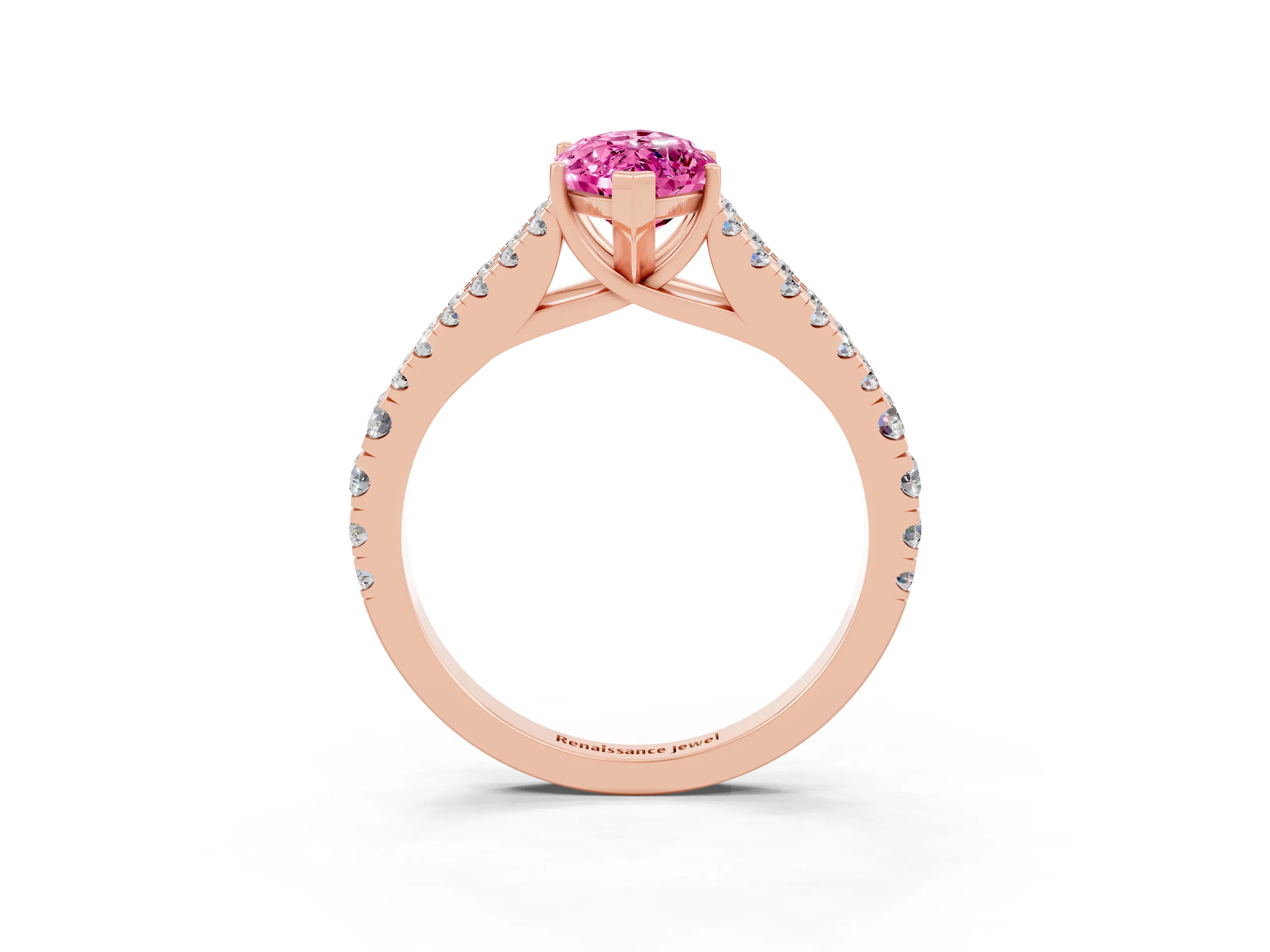 Rose gold Marquise Cut Pink Sapphire Split Shank Pavé Engagement Ring with Four-Prong Setting_15