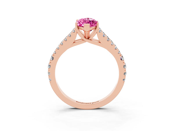 Rose gold Marquise Cut Pink Sapphire Split Shank Pavé Engagement Ring with Four-Prong Setting