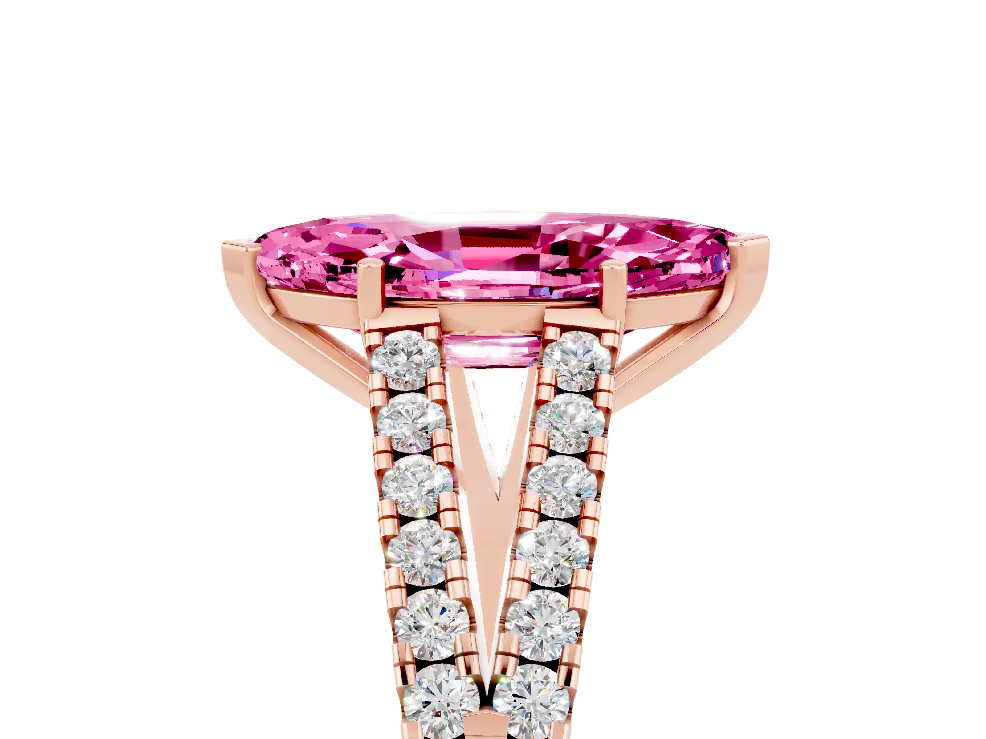 Rose gold Marquise Cut Pink Sapphire Split Shank Pavé Engagement Ring with Four-Prong Setting_17