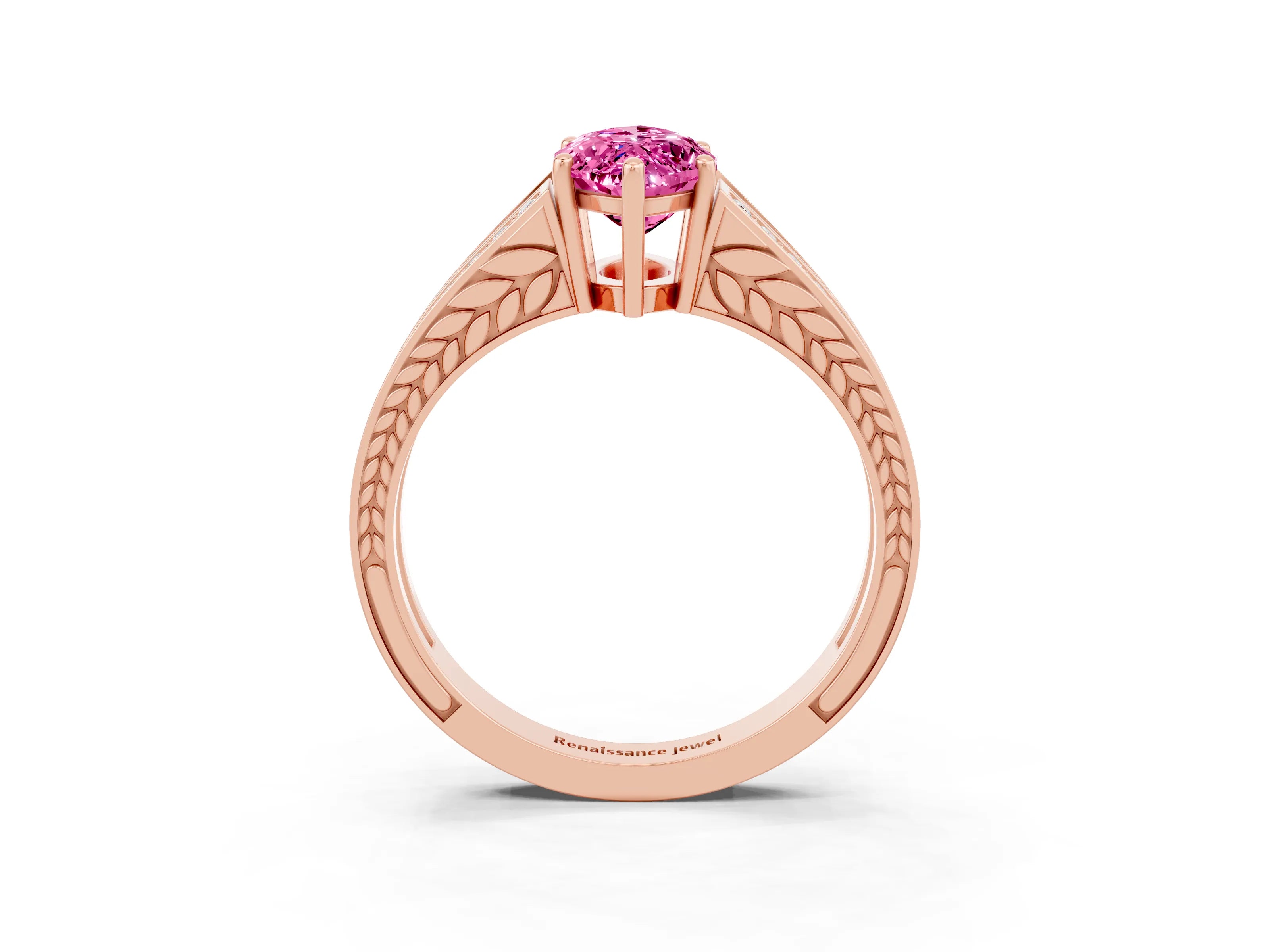 Rose gold Marquise Cut Pink Sapphire Split Shank Ring with Pavé Band and Four-Prong Setting_3