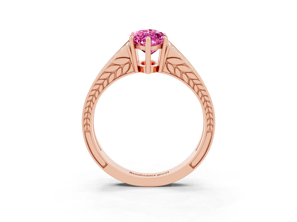 Rose gold Marquise Cut Pink Sapphire Split Shank Ring with Pavé Band and Four-Prong Setting