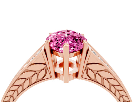 Rose gold Marquise Cut Pink Sapphire Split Shank Ring with Pavé Band and Four-Prong Setting_4