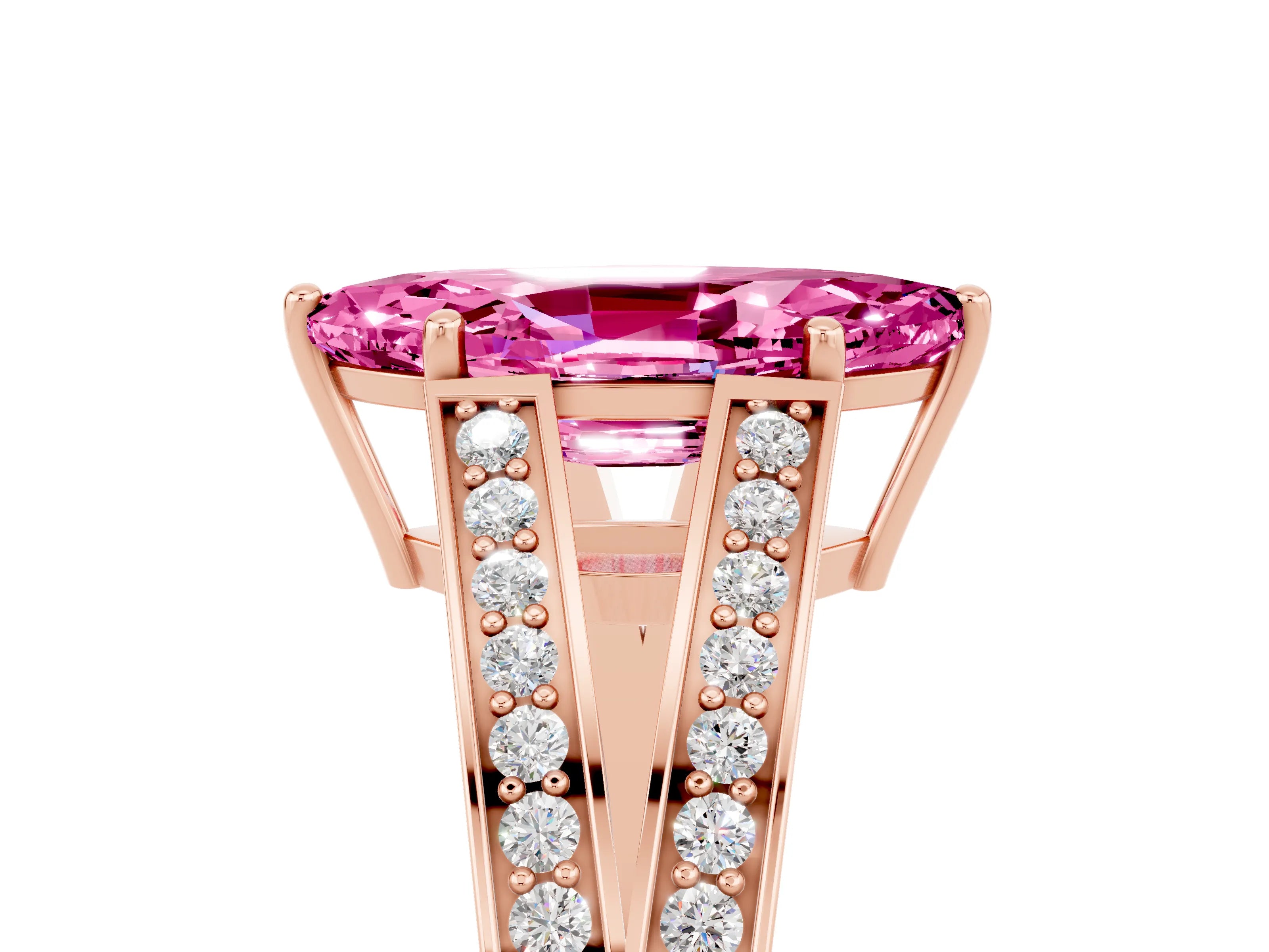Rose gold Marquise Cut Pink Sapphire Split Shank Ring with Pavé Band and Four-Prong Setting_5