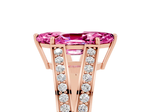Rose gold Marquise Cut Pink Sapphire Split Shank Ring with Pavé Band and Four-Prong Setting_5