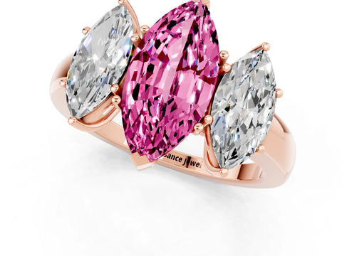 Rose gold Marquise Cut Pink Sapphire Three-Stone Ring with Four-Prong Setting and Classic Band_1