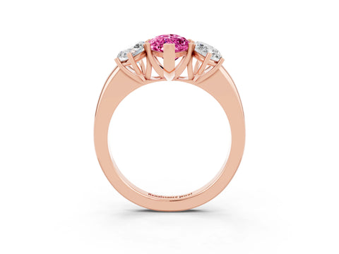 Rose gold Marquise Cut Pink Sapphire Three-Stone Ring with Four-Prong Setting and Classic Band_3
