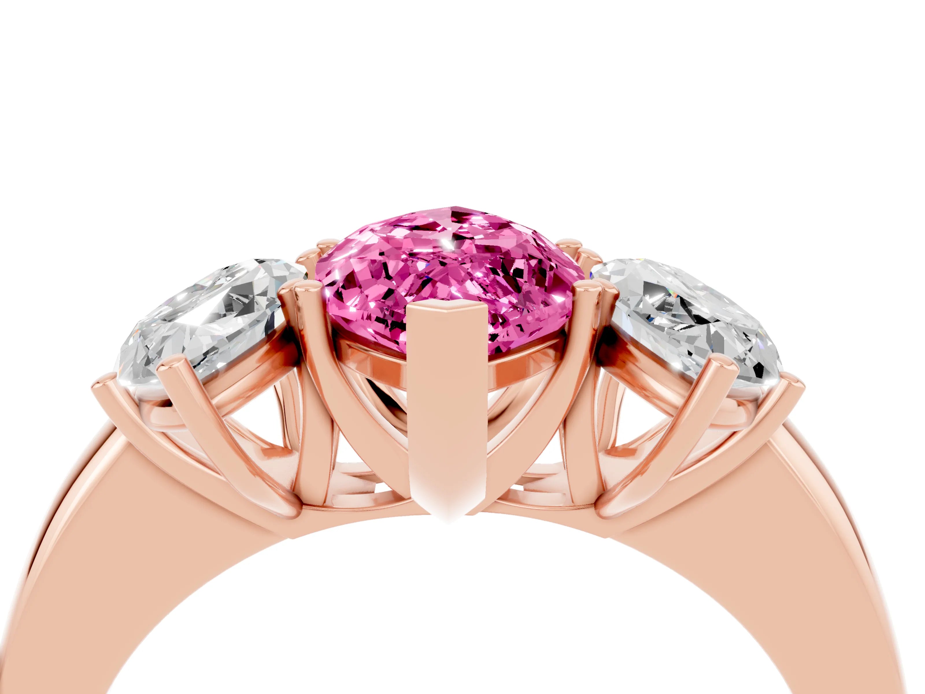Rose gold Marquise Cut Pink Sapphire Three-Stone Ring with Four-Prong Setting and Classic Band_4