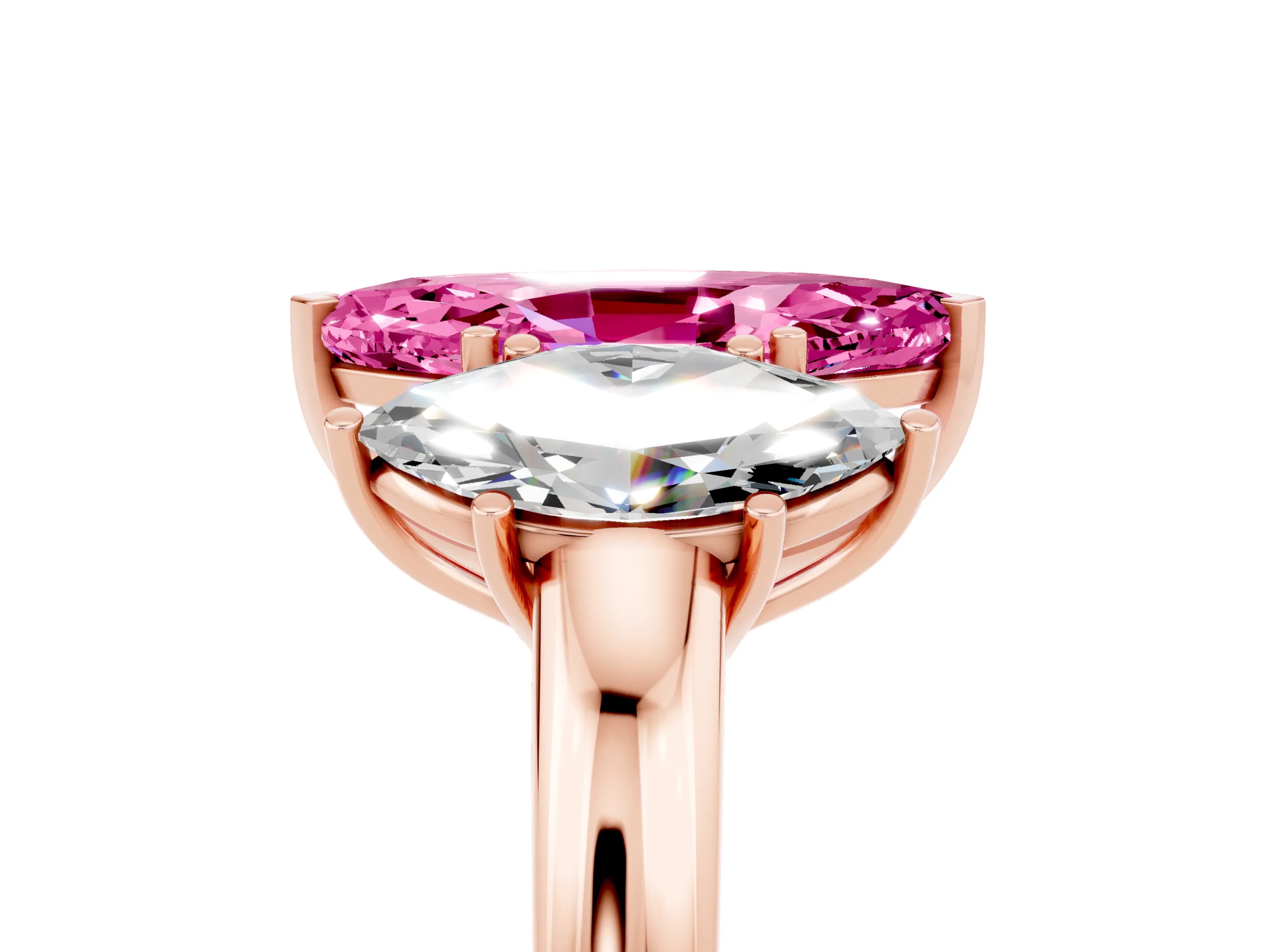 Rose gold Marquise Cut Pink Sapphire Three-Stone Ring with Four-Prong Setting and Classic Band_5