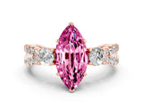 Rose gold Marquise Cut Pink Sapphire Three-Stone Ring with Pavé Split Shank and Four-Prong Setting_36