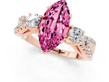 Rose gold Marquise Cut Pink Sapphire Three-Stone Ring with Pavé Split Shank and Four-Prong Setting_37