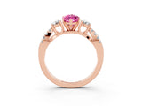 Rose gold Marquise Cut Pink Sapphire Three-Stone Ring with Pavé Split Shank and Four-Prong Setting_39