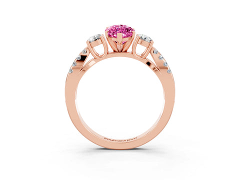 Rose gold Marquise Cut Pink Sapphire Three-Stone Ring with Pavé Split Shank and Four-Prong Setting_39