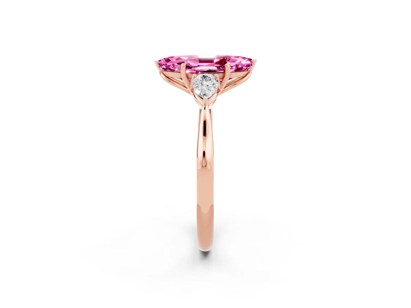 Rose gold Marquise Cut Pink Sapphire Three-Stone Ring with Pear  Side Stones and Prong Setting