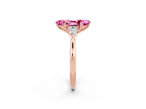Rose gold Marquise Cut Pink Sapphire Three-Stone Ring with Pear Side Stones and Four-Prong Setting_14