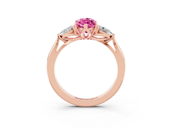 Rose gold Marquise Cut Pink Sapphire Three-Stone Ring with Pear  Side Stones and Prong Setting