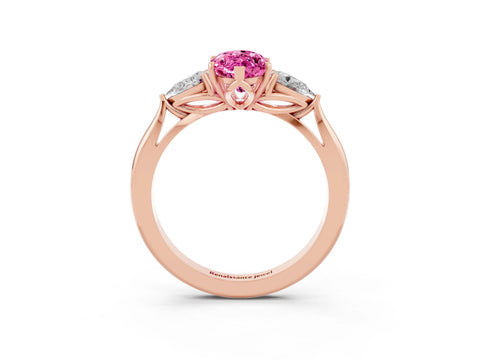 Rose gold Marquise Cut Pink Sapphire Three-Stone Ring with Pear Side Stones and Four-Prong Setting_15