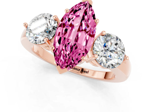 Rose gold Marquise Cut Pink Sapphire Three-Stone Ring with Prong Setting and Classic Band_1