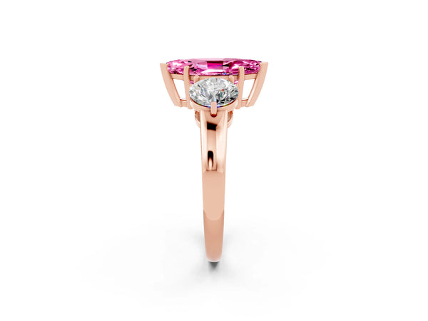 Rose gold Marquise Cut Pink Sapphire Three-Stone Ring with Prong Setting and Classic Band