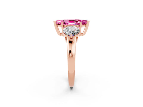 Rose gold Marquise Cut Pink Sapphire Three-Stone Ring with Prong Setting and Classic Band_2