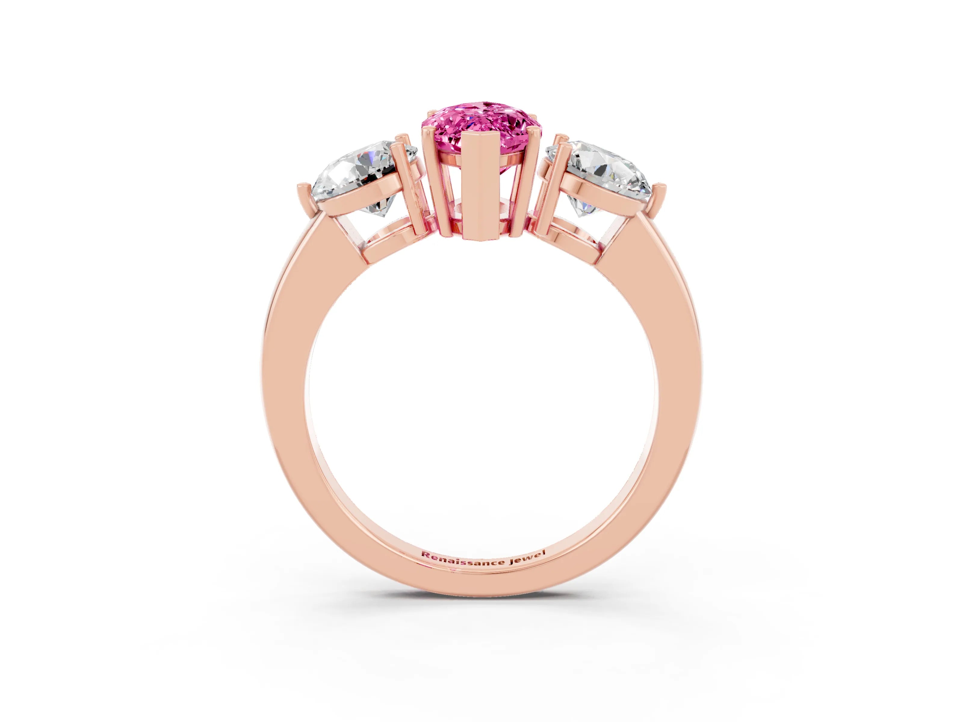 Rose gold Marquise Cut Pink Sapphire Three-Stone Ring with Prong Setting and Classic Band_3