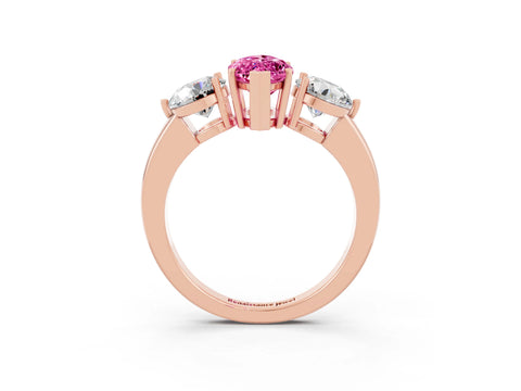 Rose gold Marquise Cut Pink Sapphire Three-Stone Ring with Prong Setting and Classic Band_3