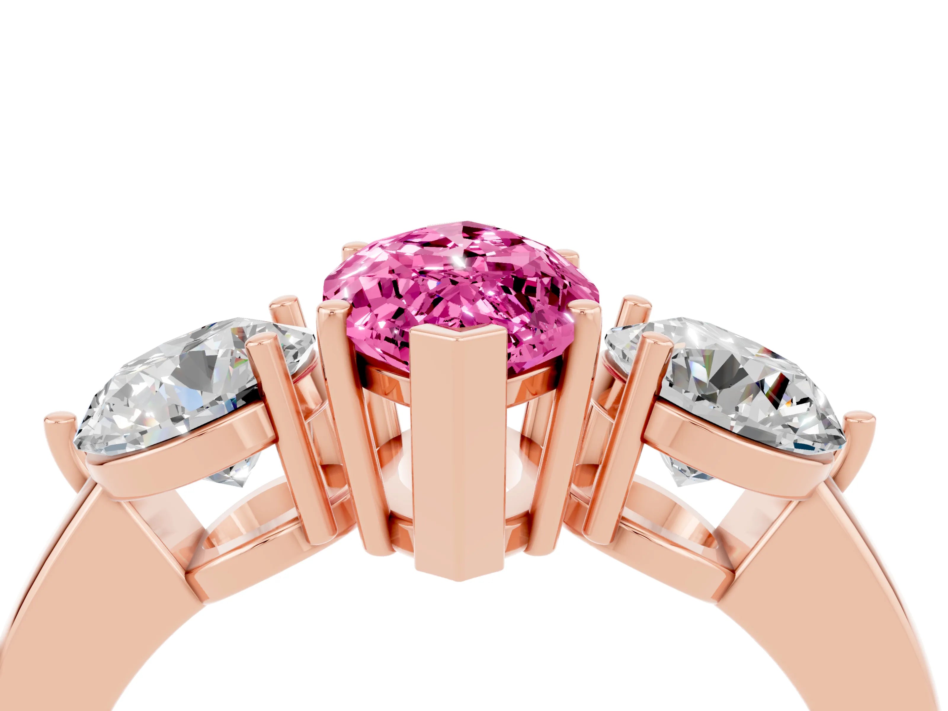 Rose gold Marquise Cut Pink Sapphire Three-Stone Ring with Prong Setting and Classic Band_4