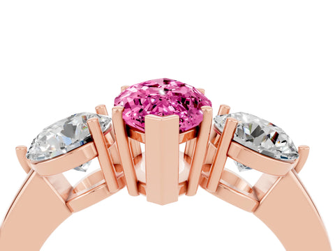 Rose gold Marquise Cut Pink Sapphire Three-Stone Ring with Prong Setting and Classic Band_4