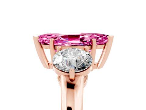Rose gold Marquise Cut Pink Sapphire Three-Stone Ring with Prong Setting and Classic Band_5