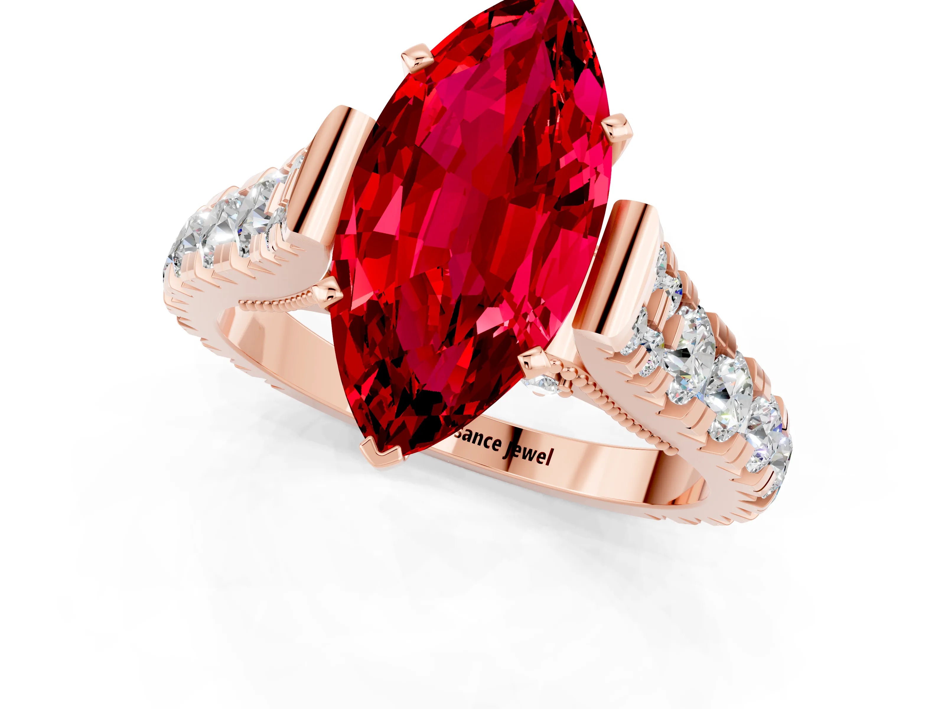Rose gold Marquise Cut Ruby Classic Solitaire Ring with Pavé Band and Four-Prong Setting_1