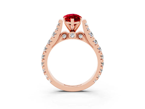 Rose gold Marquise Cut Ruby Classic Solitaire Ring with Pavé Band and Four-Prong Setting_3