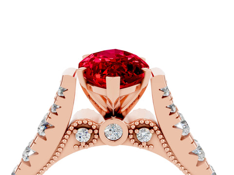 Rose gold Marquise Cut Ruby Classic Solitaire Ring with Pavé Band and Four-Prong Setting_4