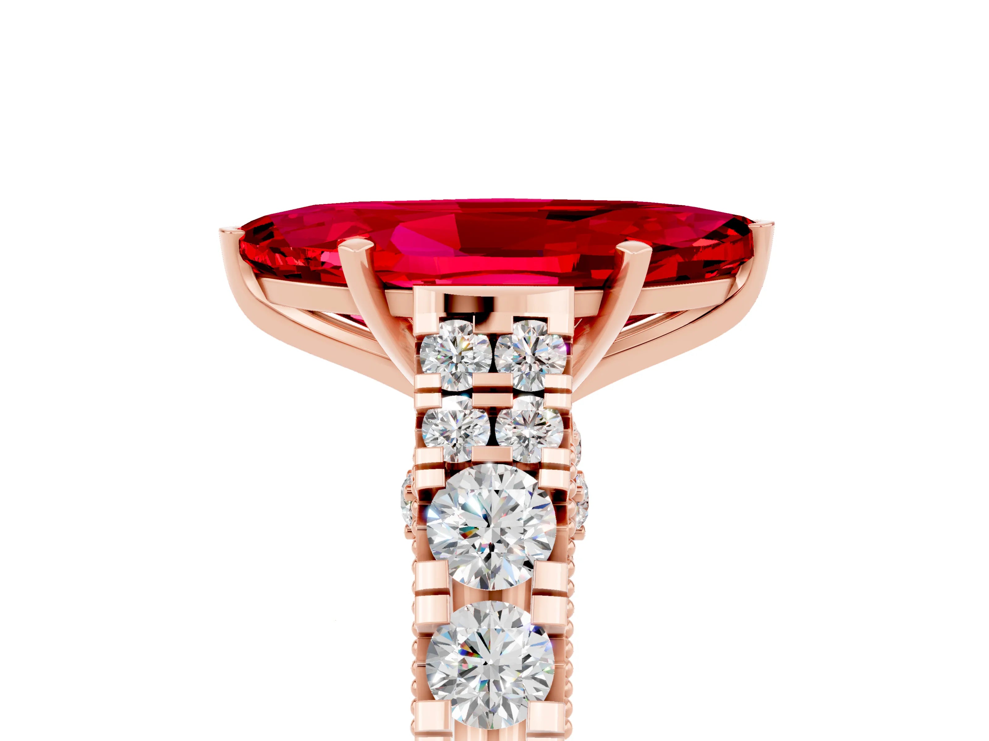 Rose gold Marquise Cut Ruby Classic Solitaire Ring with Pavé Band and Four-Prong Setting_5
