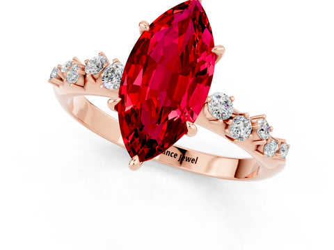 Rose gold Marquise Cut Ruby Cluster Side Stone Solitaire Ring with Prong Setting_25