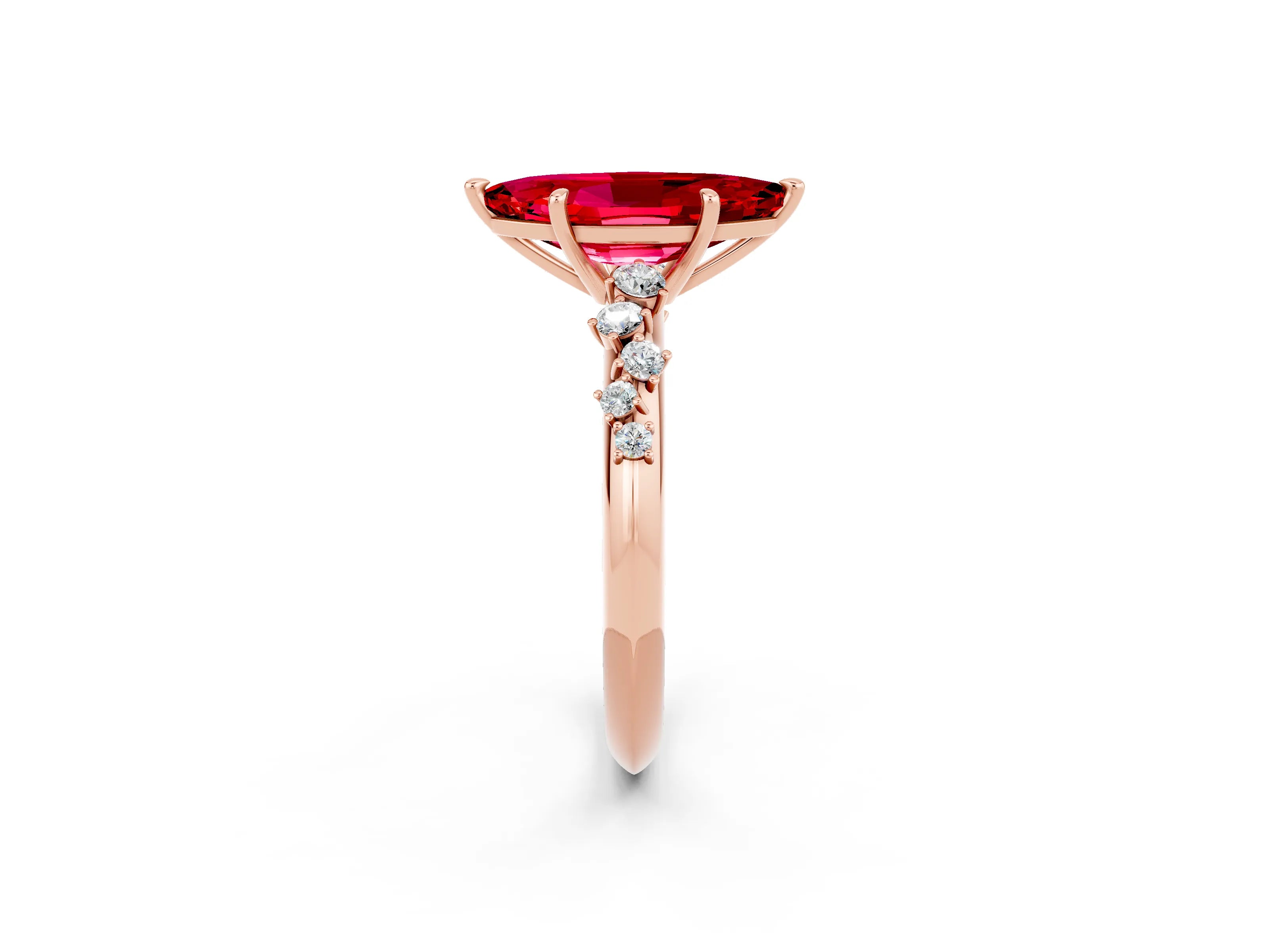 Rose gold Marquise Cut Ruby Cluster Side Stone Solitaire Ring with Prong Setting_26
