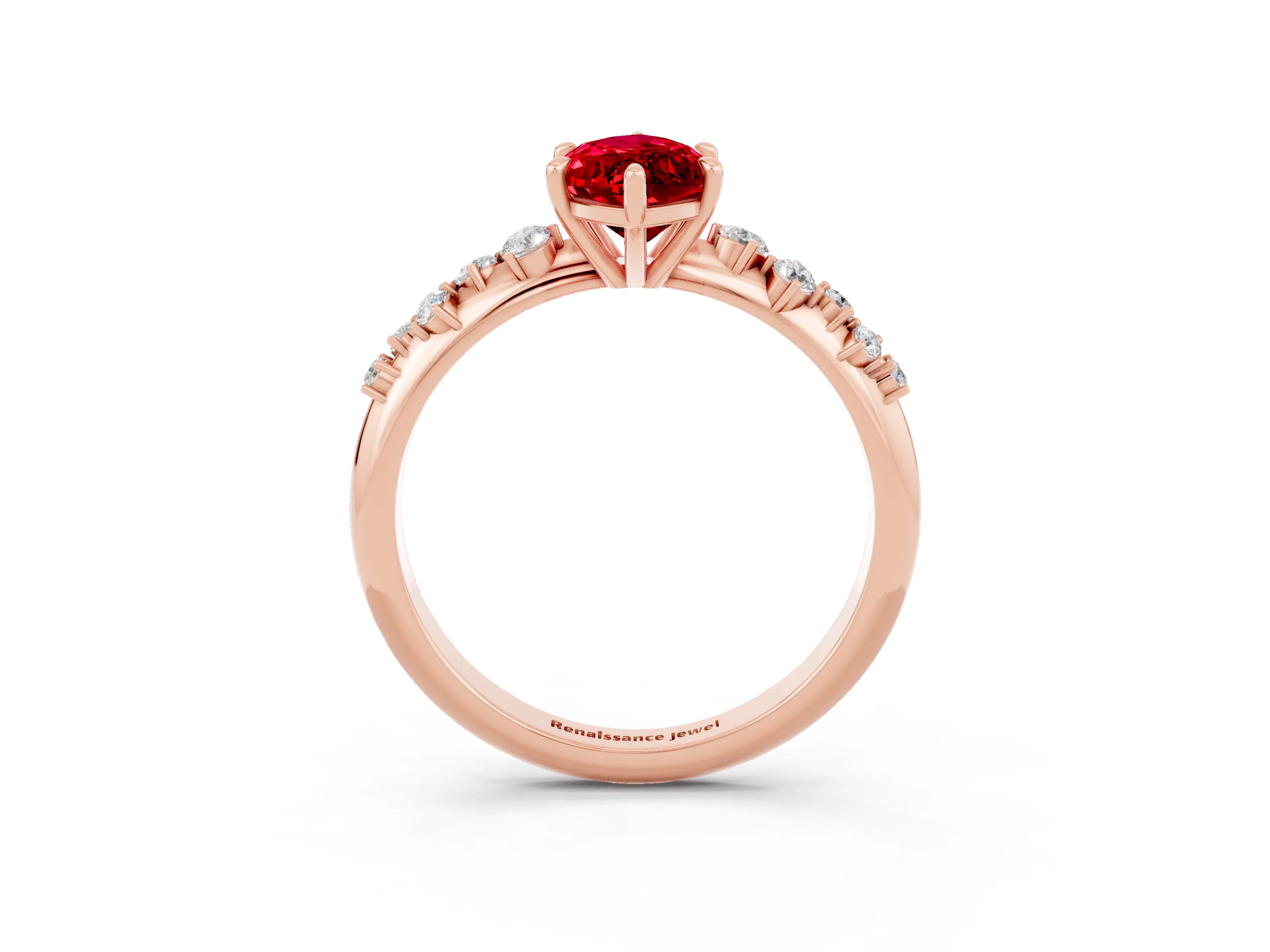 Rose gold Marquise Cut Ruby Cluster Side Stone Solitaire Ring with Prong Setting_27