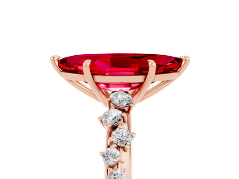 Rose gold Marquise Cut Ruby Cluster Side Stone Solitaire Ring with Prong Setting_29