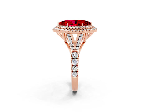 Rose gold Marquise Cut Ruby Double Halo Ring with Split Shank and Prong Setting_14