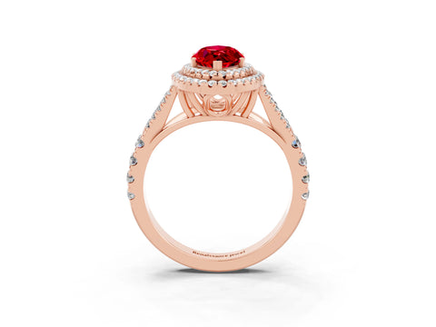 Rose gold Marquise Cut Ruby Double Halo Ring with Split Shank and Prong Setting_15