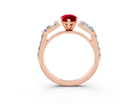 Rose gold Marquise Cut Ruby Engagement Ring with Baguette Side Stones and Channel Set Band_3