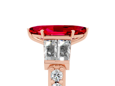 Rose gold Marquise Cut Ruby Engagement Ring with Baguette Side Stones and Channel Set Band_5