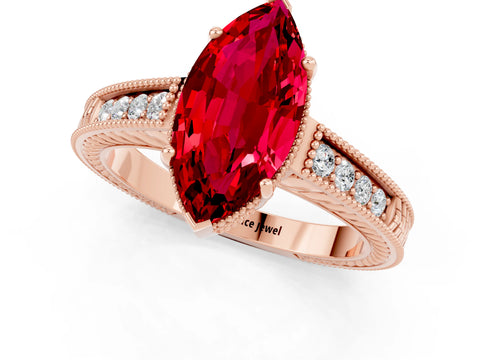 Rose gold Marquise Cut Ruby Engagement Ring with Milgrain Channel Set Band and Prong Setting_1
